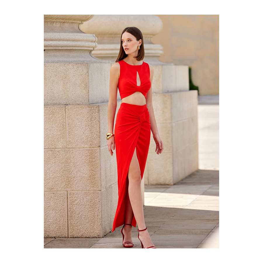 Conjunto de falda con top 99569. Rojo